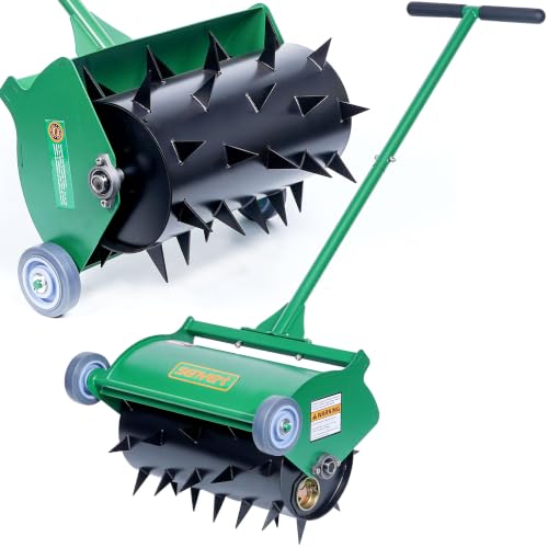 Rolling Lawn Aerator, Heavy Duty Push Spike Aeration Tool Up to 55 lbs, Manual Rotary Grass Aerator for Garden and Yard Use