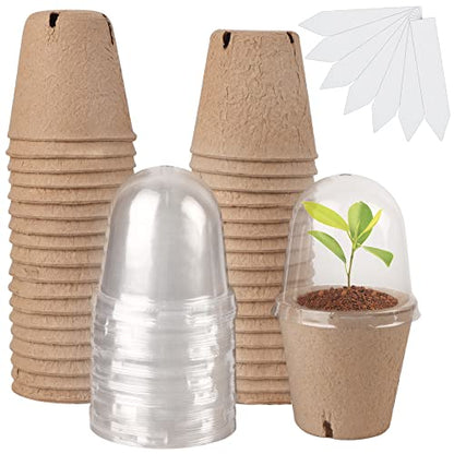winemana 36 Set Plant Nursery Pots with Humidity Dome, Seed Starter Biodegradable Peat Pots, Seedlings Planting Pots with Labels for Indoor Outdoor Garden - size: Round