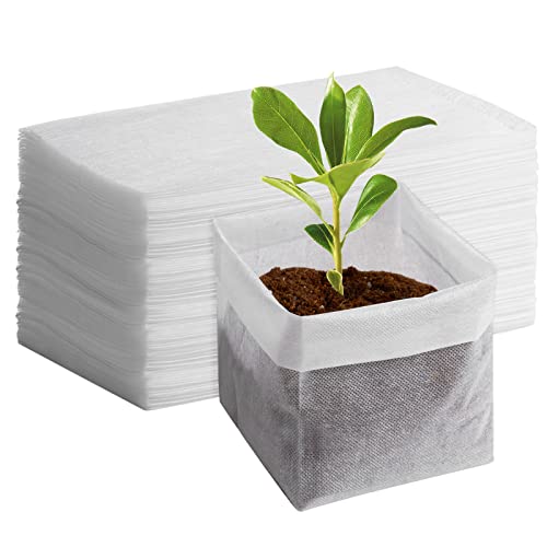 GREANER 100pcs Biodegradable Nursery Bags, 9 x 9inch Seed Planting Bags, Planting Seed Starting Pots Pouches, Standable Pouch for Potato, Flower, Tomato Plant Starts - size: 9.8"x9.8"/100pcs