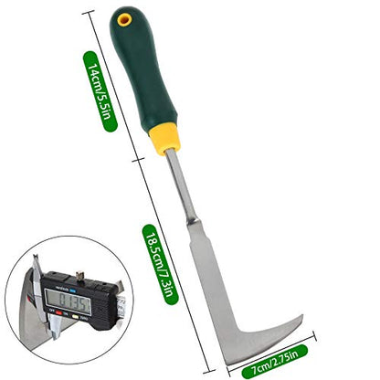2 Pack 13" Crack Weeder Crevice Weeding Tool with Garden Gloves, Stainless Steel Manual Weeder Lawn Yard Gardening Hand Tool (L-Shape)