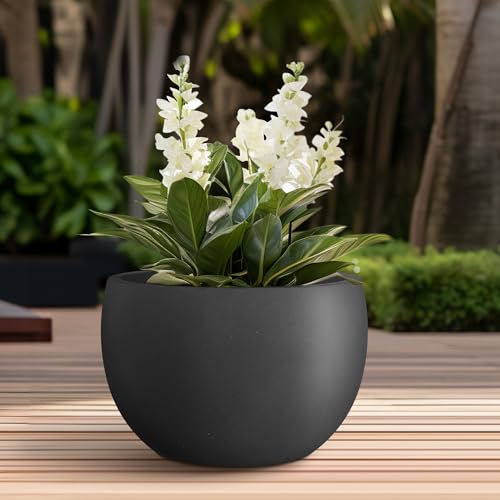 Kante Large Round Bowl Black Concrete Planter 20" Dia, Outdoor - color: Black, size: 19.9" d