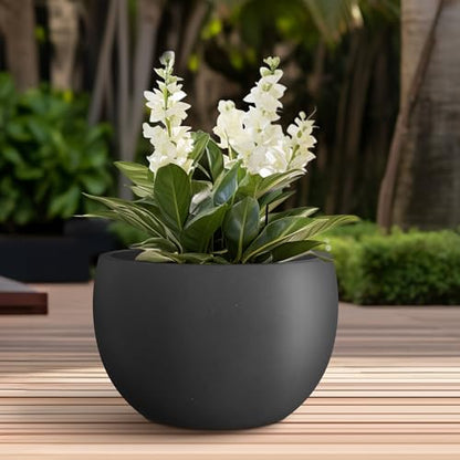 Kante Large Round Bowl Black Concrete Planter 20" Dia, Outdoor - color: Black, size: 19.9" d