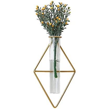 2 Pack IvyMei Luxurious Nordic Gold Wall Vase Metal Frame Glass Tube - color: Gold 11