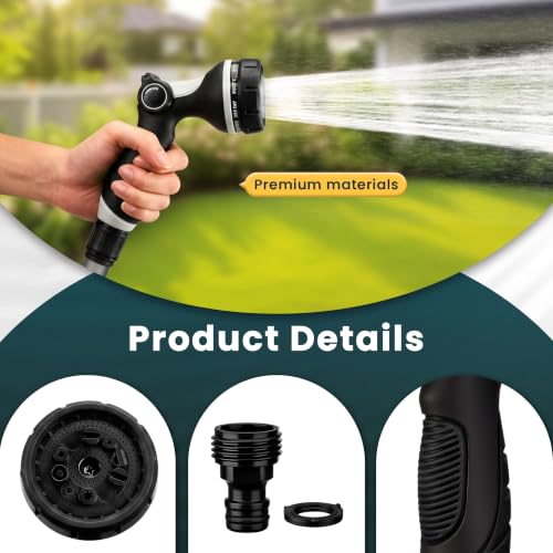 Garden Hose Nozzle,Water Hose Sprayer Thumb Control with 10 Spray Patterns - color: Black
