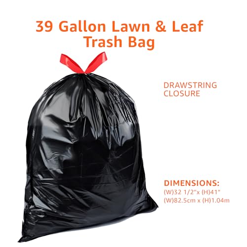 Amazon Basics 39 Gallon Lawn & Leaf Heavy Duty Drawstring Trash Bags, 20% Post Consumer Recycled, 40 Count, Black