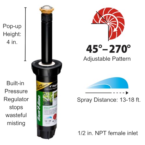 Rain Bird 12SAPROPR HE Pro Rotary Sprinkler, Adj 45-270°, 13-18 Feet, 4"