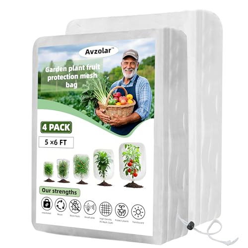 4 Pack Garden Netting Pest Barrier with Drawstring - White Breathable Mesh Insect Protection Cover for Tomatoes, Vegetables, Blueberry Bushes(5FtX 6Ft) - size: 5 x 6 FT x 4Pcs