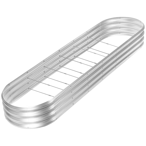 Land Guard 8ft Galvanized Raised Garden Bed Kit, Raised Garden Boxes Outdoor, Oval Metal Raised Garden Beds for Vegetables, Silver,108 Gallon Capacity(with 10 Connecting rods) - color: Silver, size: 8x2x1ft
