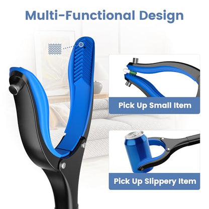 2 Pack 36 Inch Grabber Reacher Tool for Seniors, Foldable Reacher Grabbers Pickup Stick with Anti-Slip 90° Rotating Jaw, 4" Wide Extended Claw with Magnet for Disabled - color: Blue+red(36 Inch)