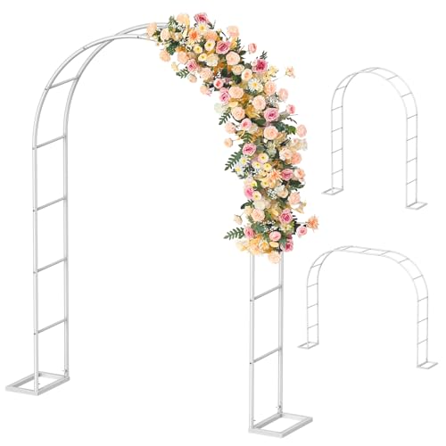 Sunexinlo Garden Arch Trellis with Base, 5.3'W x 7.6'H or 7.9'W x 6.3'H Wedding Arch, Metal Garden Trellis for Climbing Plants Outdoor Wedding Christmas Bridal Party Decoration, White - color: White