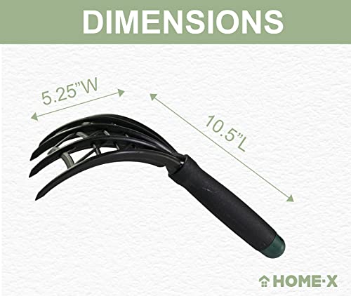 Home-X Webbed Garden Claw Rake and Cultivator, Durable Gardening Tool, Handheld Claw Rake Cultivator & Tiller-Rubber Grip (Black)-10.5” L