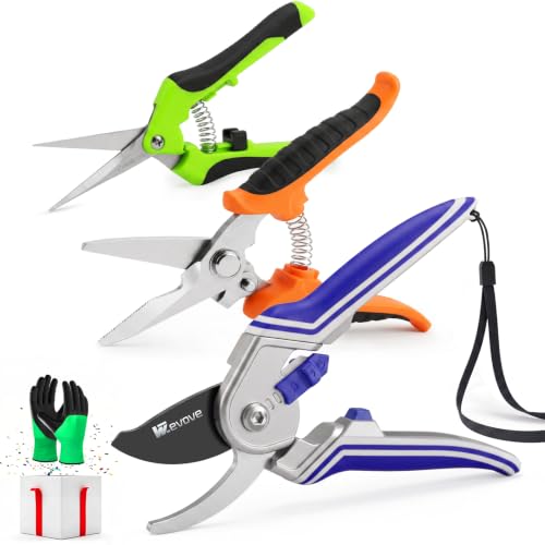 3 Packs Professional Garden Pruning SK5 Steel Blades Trimming Scissors Handheld Pruners Set with Gardening Gloves，Ideal Garden Tool - color: Blue&orange&green, size: 3 PCS