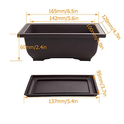 LANIAKEA 12 Pack Bonsai Pot with Trays 6.5 Inch Nursery Pots with Drainage Plastic Bonsai Training Pots for Home Furnishings Décor Flower Nursery Brown