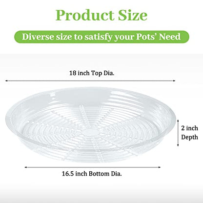 Shellwei 18 Pack 18 Inch Plastic Plant Saucers Extra Large Clear Flower Pot Drip Trays Plants Drip Tray Plant Drainage Tray Plants Saucer Trays for Indoors Outdoors - size: 18 Inch