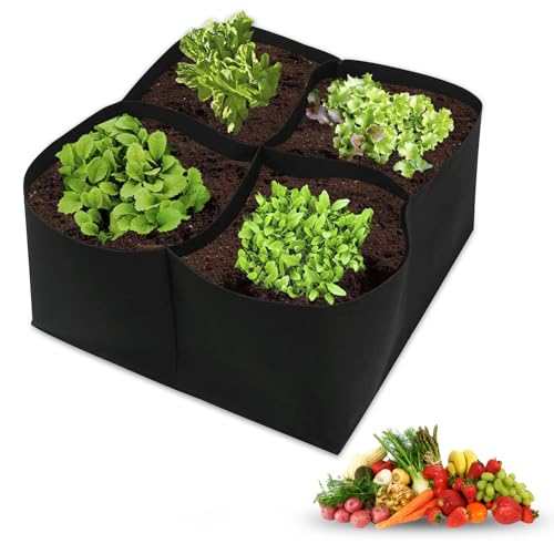 SooGree Grow Bags (1-Pack) - Heavy Duty Fabric Pots for Vegetables, Fruits, Flowers, Plants | Aeration Fabric Prevents Root Circling & Overwatering | Durable, Reusable (Square, 4 Grids) - size: 4 Grids, style: Square