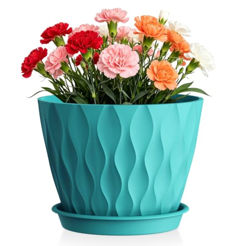 Plant Pots for Indoor Plants 1 Pack 10" Planters with Drainage Holes - color: Blue Green, size: 10 in 1pcs
