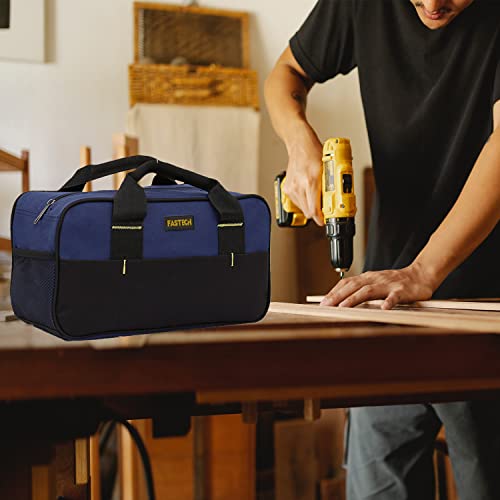 FASTECH 14 Inch Small Tool Tote Bag, Wide Mouth Tool Tote Bag, Waterproof Tool Organizer Bag, Multi-Pockets Wide Mouth Tool Tote For Man/Woman (Blue) - size: Blue
