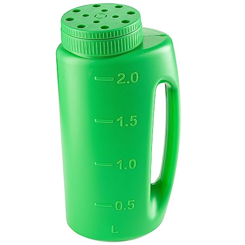 Superio Lawn Seed Spreader, Handheld Shaker for Lawn Seeds, Ice Melt Salt, Calcium, Deicer, Weed and Feed Spreader, 2 Liter, Adjustable Hole Size, with Cut Out Handle - color: Green