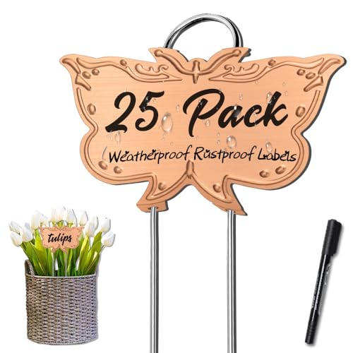 Metal Plant Labels, Waterproof Garden Sign 25 Pack Gold Plant Tags - color: Gold Butterfly, size: 25 PACK SUS 304 Garden Labels