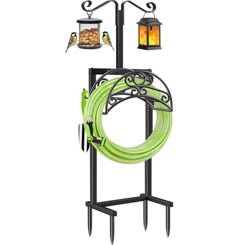 TomCare Garden Hose Holder, 4 Spikes Water Hose Hanger for 160FT Hose - color: Deep Black