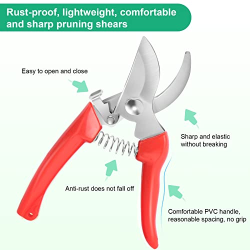 Premium garden shears, meperez pruning scissors gardening tools, pruners for flower, bushes, rose and fruit tree, use for florist, yard and orchard the plant clippers, sharp steel anvil snips - color: Red