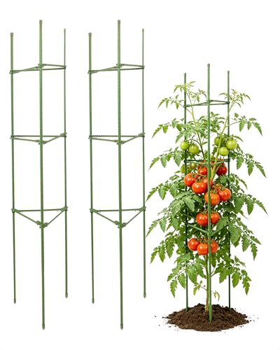 2-Pack 47" Tall Adjustable Tomato Cages, Heavy Duty Steel Garden Trellis for Climbing Plants, Tomato Trellis & Plant Support for Indoor Outdoor Use