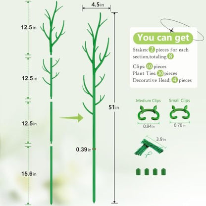 SupKing 8 pcs Adjustable Monstera Plant Support Garden Stakes Stackable Branch Plant Stakes for Indoor Plants, Vine, Photos, Climbing and Potted Plants Come with 30 Pcs Plant Twist Tie