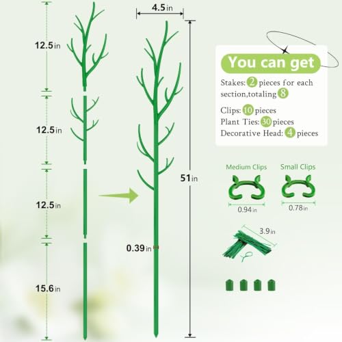 SupKing 8 pcs Adjustable Monstera Plant Support Garden Stakes Stackable Branch Plant Stakes for Indoor Plants, Vine, Photos, Climbing and Potted Plants Come with 30 Pcs Plant Twist Tie