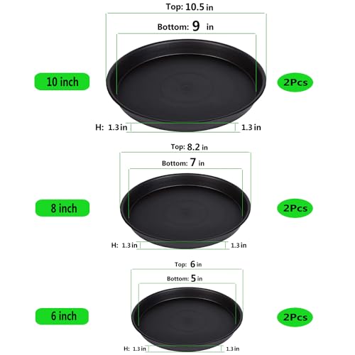 6Pack 6,8,10Inch Plastic Drip Trays Plant Saucers for Indoors Outdoor Plant, Thick Heavy Durable Sturdy Flower Pot Trays for Pots Planter, Black(6+8+10 inch) - size: 6+8+10 inch