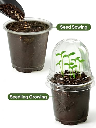 JOPY 30 Pack 4 Inch Plastic Nursery Pots with Humidity Dome for Plants Clear Seed Starter Pots Seedlings Planting Pots for Garden Indoor and Outdoor Small Planter Containers with Drainage Holes - size: 4 inch-30Pcs