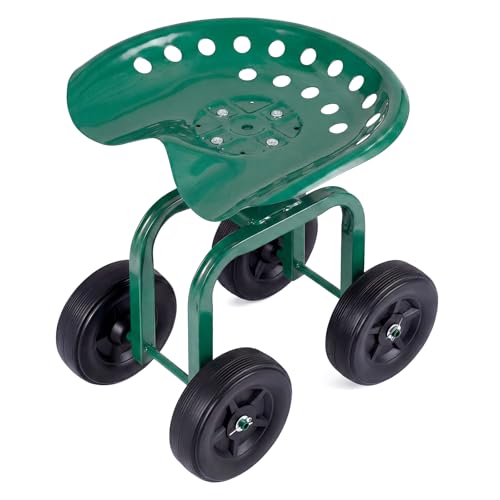 Goplus Garden Cart with Wheels, Utility Stool Cart w/Adjustable 360 Degree Swivel Seat, Outdoor Lawn Yard Rolling Work Seat, Garden Scooter for Planting (Green) - color: Green