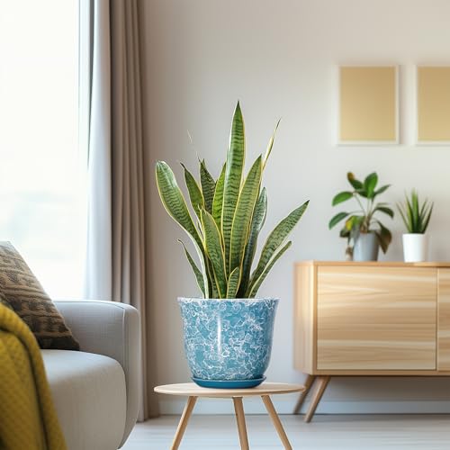 8 Inch Plant Pot, Ceramic Planter with Drainage Hole, Blue - color: Gemstone Blue, size: 8 Inch