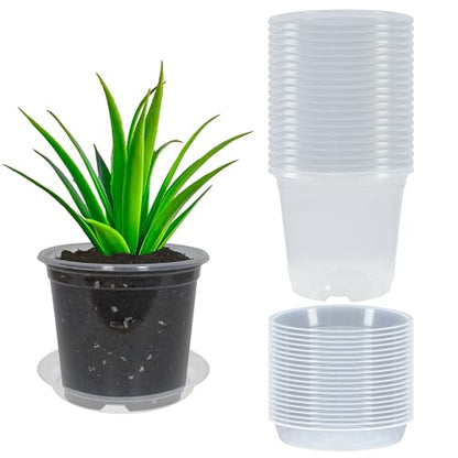 20 Pack 6 Inch Clear Nursery Pots with Drainage and 20 Pack Plant Saucers, 0.5 Gallon Plant Pots for Plants Potting Containers Half Gallon Plants Seeding Starter Pot (Clear, 6 Inch) - color: Clear, size: 6 Inch