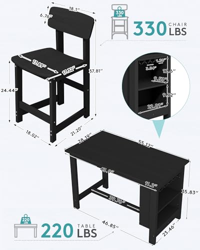 SERWALL 8-Piece Outdoor HDPE Counter-Height Bar Dining Set for 6, Black - color: Black, size: 8 Piece Bar Set