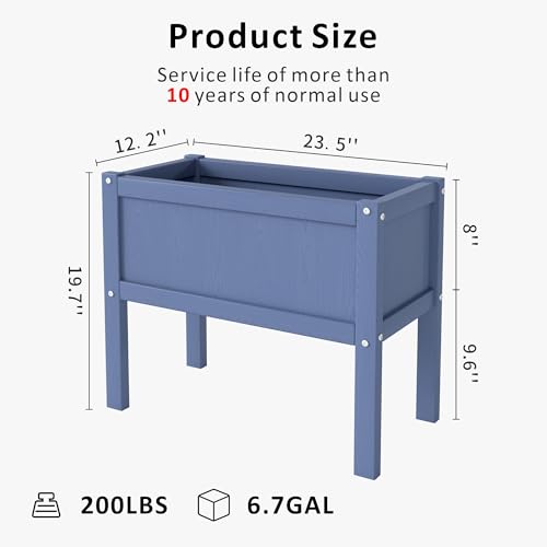 Raised Garden Bed with Drainage Hole Waterproof Small HDPE Elevated Planter Box with Legs Stable and Durable to Plant Herb Vegetable Flower,Patio,Balcony Outdoors/Indoors Navy - color: Navy, size: 23.5 x 12.2 x 19.69 in