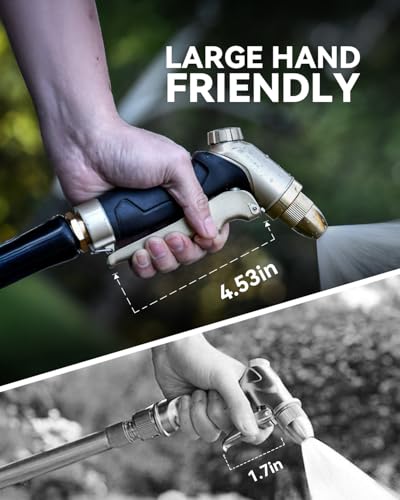 RAINPOINT Garden Hose Nozzle, 100% Heavy Duty Metal Hose Sprayer, High Pressure Water Hose Nozzle with Adjustable Spray Patterns and Flow Control for Watering Plants, Car Washing, Pet Washing, Gold - color: Gold