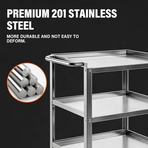 3-Tier Stainless Steel Rolling Utility Cart, Heavy Duty Metal Kitchen Cart 24" x 16" x 33.98" with Handle & Locking Casters, Mobile Kitchen Island on Wheels for Restaurant, Home(Small) - size: Small
