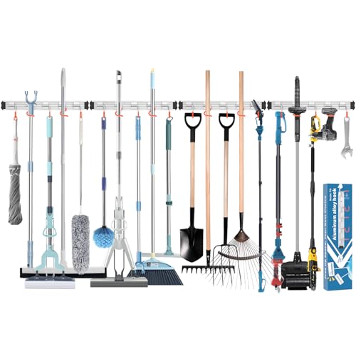 Mop and Broom Holder Wall Mount Garden Tool Rack Organizer - color: Orange, size: 4 Packs 5 Hooks