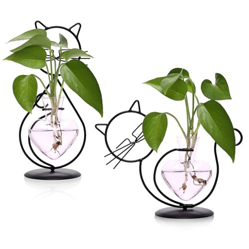 Plant Terrarium Propagation Station Gifts for Women Cat Lover - color: Pink