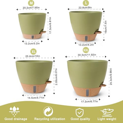 Self Watering Pots for Indoor Plants 12/10/9/8 Inch Plastic with Reservoir - color: Green