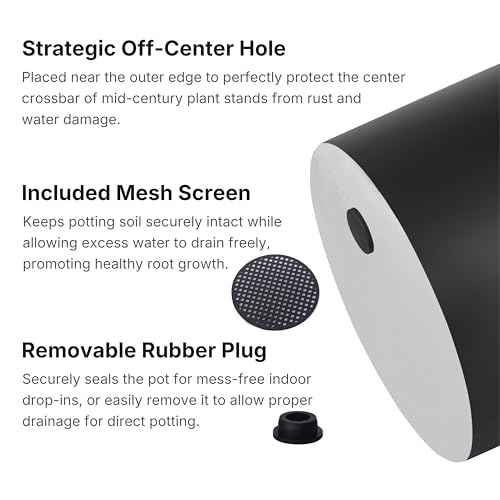 FaithLand 10 Inch Fiberstone Planter - Lightweight Modern Cylinder Plant Pot with Drainage Hole & Plug, Indoor Outdoor Use, Matte Black - color: Matte Black, size: 10 inch