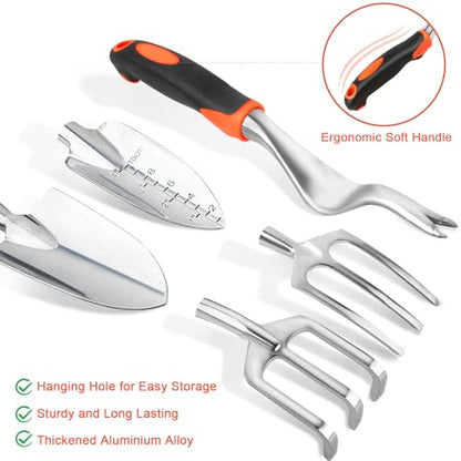 Hand Rake Garden Tool, Heavy Duty Hand Cultivators for Gardening + Garden Tools Set, 8 Piece Gardening Tools Set