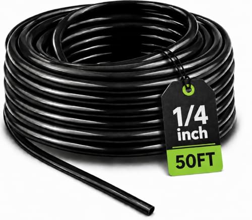 Bonviee 50FT 1/4” Drip Irrigation Tubing, 0.17” ID x 0.25” OD, Black - size: 50FT