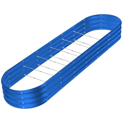 Land Guard 8×2×1ft Galvanized Raised Garden Bed Kit, 108 Gallon Capacity Raised Garden Boxes Outdoor, Oval Metal Raised Garden Beds for Vegetables, Blue(with 10 Connecting rods) - color: Blue, size: 8x2x1ft