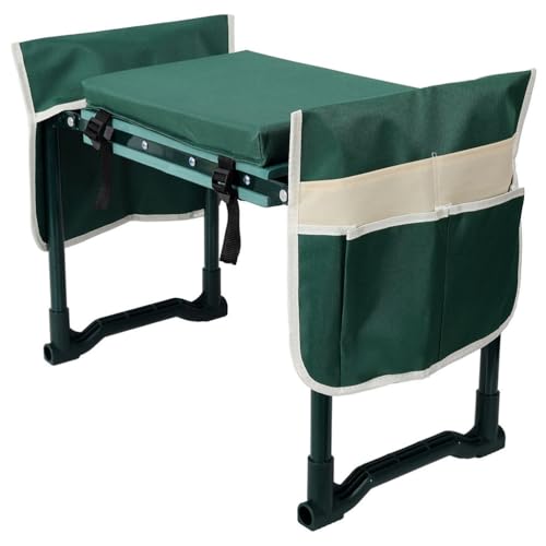 Garden Kneeler and Seat, Heavy Duty Portable Lightweight Bench with 2 Free Tool Pouch and EVA Foam Pad,Sturdy Steel Pipe Practical Garden Tools Foldable Gardening Gifts for Women Men Gardeners