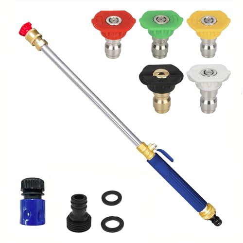 High Pressure Hose Nozzle for Garden Hose,Leak-Free Jet Wand with 5 Nozzles - color: Blue