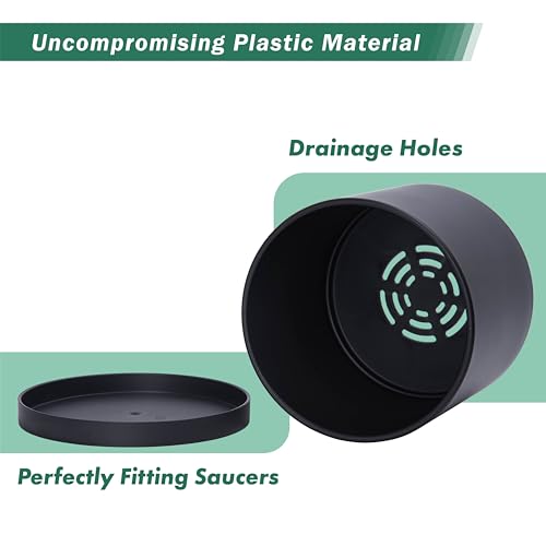 D'vine Dev Plastic Planter Pot with Saucer, 8 in, Black, 74-X-B-1 - color: Matte Black, size: 8 Inch