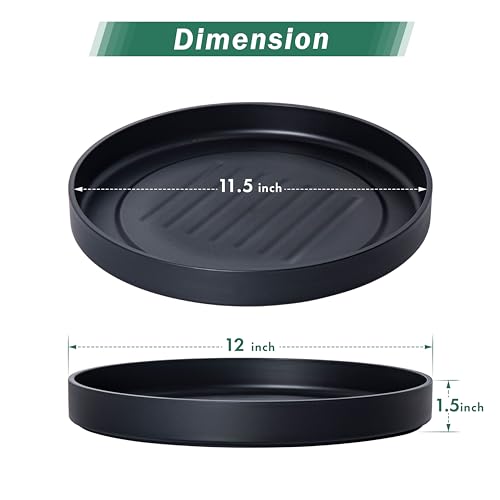 Phoenix Vine 12 Inch Plastic Plant Saucer Water Drip Tray, Heavy Sturdy Round Plant Drainage Tray for Indoors Outdoor, Set of 2, Matte Black, 21-TY-12B-2 - size: 12"