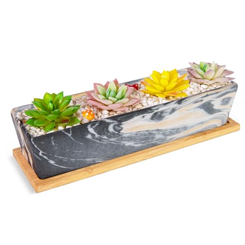 Succulent Pots, 12.1'' Ceramic Pots for Indoor Plant, Window Sill Planter - color: Black