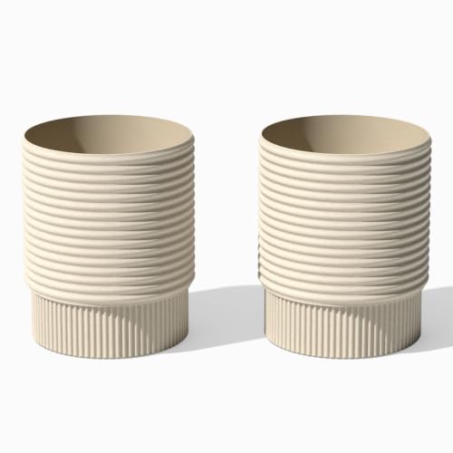 Veradek Mod Series Medium Planter - Round Outdoor Planter with Shelf - color: Sand, size: 17 inch - 2 Pack